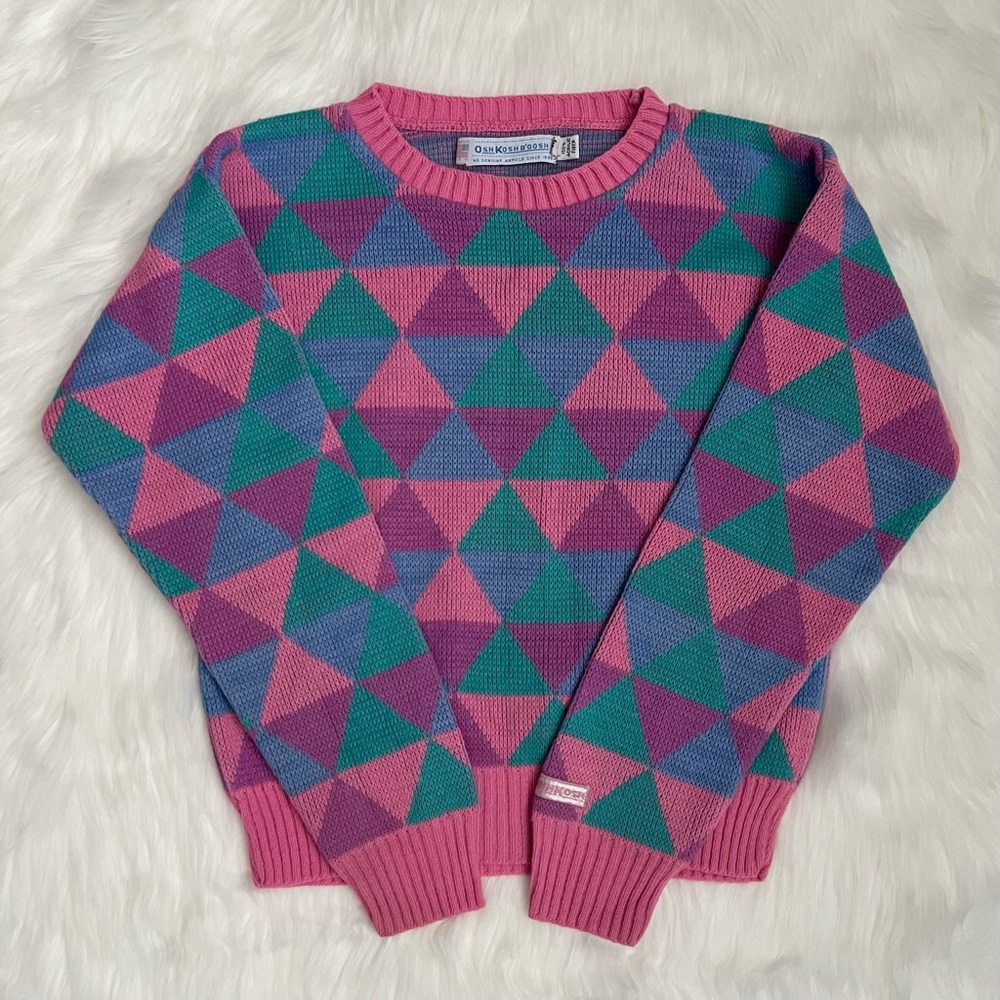 OshKosh B’gosh Vintage Retro Kids Geometric Triangle Pattern Long Sleeve Sweater